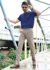 Navy Blue Contrast Stitch Button-Up Shirt