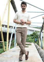 Beige Contrast Stitch Button-Up Shirt