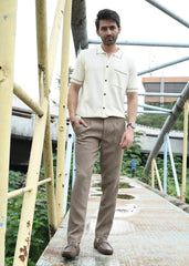 Beige Contrast Stitch Button-Up Shirt