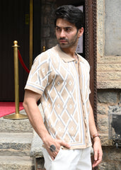 Geometric Knit Button-Down Shirt - Sandal