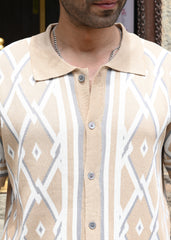 Geometric Knit Button-Down Shirt - Sandal