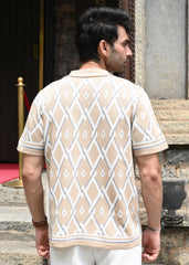 Geometric Knit Button-Down Shirt - Sandal