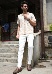 Geometric Knit Button-Down Shirt - Sandal