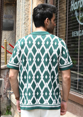 Geometric Knit Button-Down Shirt - Green