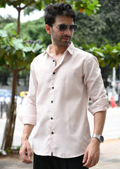 Beige Pinstripe Long Sleeve Shirt