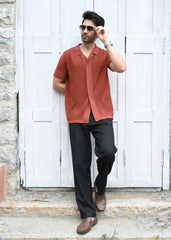Rust Textured Button-Up Shirt