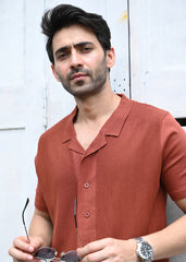 Rust Textured Button-Up Shirt