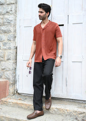 Rust Textured Button-Up Shirt