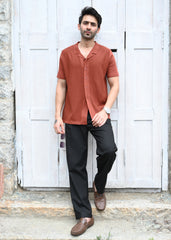 Rust Textured Button-Up Shirt