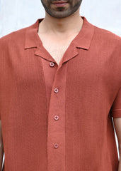 Rust Textured Button-Up Shirt