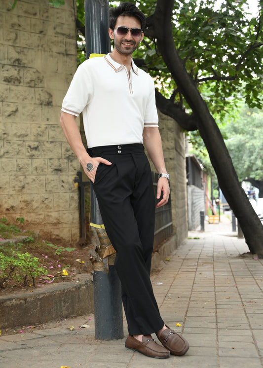 Half Sleeve Polo Zip T-Shirt - White