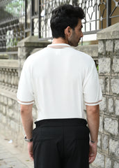 Half Sleeve Polo Zip T-Shirt - White