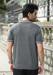 Half Sleeve Polo Zip T-Shirt - Grey
