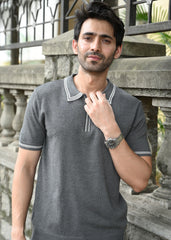 Half Sleeve Polo Zip T-Shirt - Grey