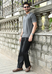 Half Sleeve Polo Zip T-Shirt - Grey