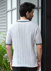 Textured Knit Polo T-Shirt - Grey