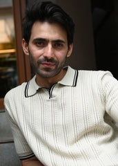 Textured Knit Polo T-Shirt - Beige