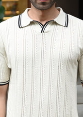 Textured Knit Polo T-Shirt - Beige