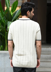 Textured Knit Polo T-Shirt - Beige