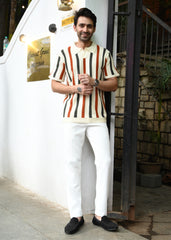 Men’s Striped Knitted Polo T-Shirt