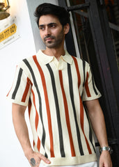 Men’s Striped Knitted Polo T-Shirt