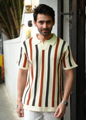 Men’s Striped Knitted Polo T-Shirt