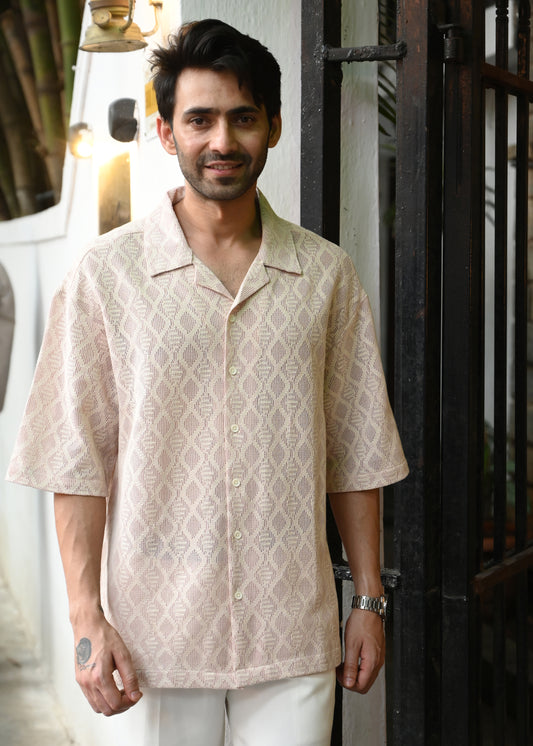 Textured Jacquard Short-Sleeve Shirt - Pale Pink