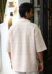 Textured Jacquard Short-Sleeve Shirt - Pale Pink