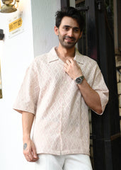 Textured Jacquard Short-Sleeve Shirt - Pale Pink