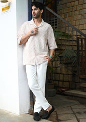 Textured Jacquard Short-Sleeve Shirt - Pale Pink