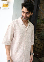 Textured Jacquard Short-Sleeve Shirt - Pale Pink