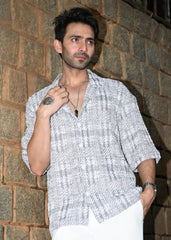 Textured Grey & White Casual Shirt