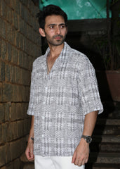 Textured Grey & White Casual Shirt