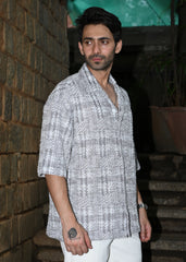 Textured Grey & White Casual Shirt