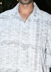 Textured Oversized Half-Sleeve Shirt - Grey