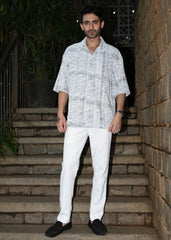 Textured Oversized Half-Sleeve Shirt - Grey