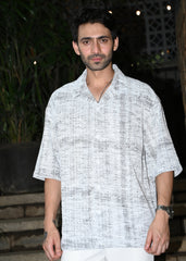 Textured Oversized Half-Sleeve Shirt - Grey