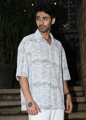 Textured Oversized Half-Sleeve Shirt - Grey