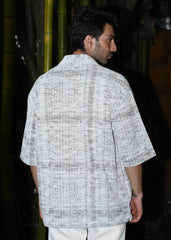 Textured Oversized Half-Sleeve Shirt - Grey