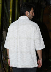 Textured Oversized Half-Sleeve Shirt - Beige