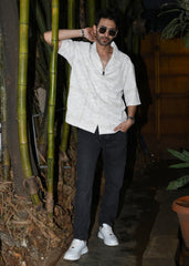 Textured Oversized Half-Sleeve Shirt - Beige