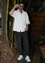 Textured Oversized Half-Sleeve Shirt - Beige