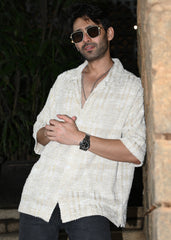 Textured Beige & White Casual Shirt