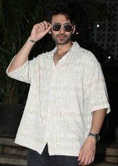 Textured Beige & White Casual Shirt