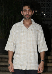 Textured Beige & White Casual Shirt