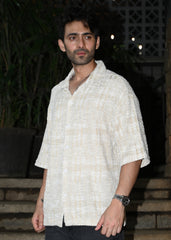 Textured Beige & White Casual Shirt