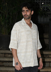 Textured Beige & White Casual Shirt