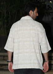 Textured Beige & White Casual Shirt