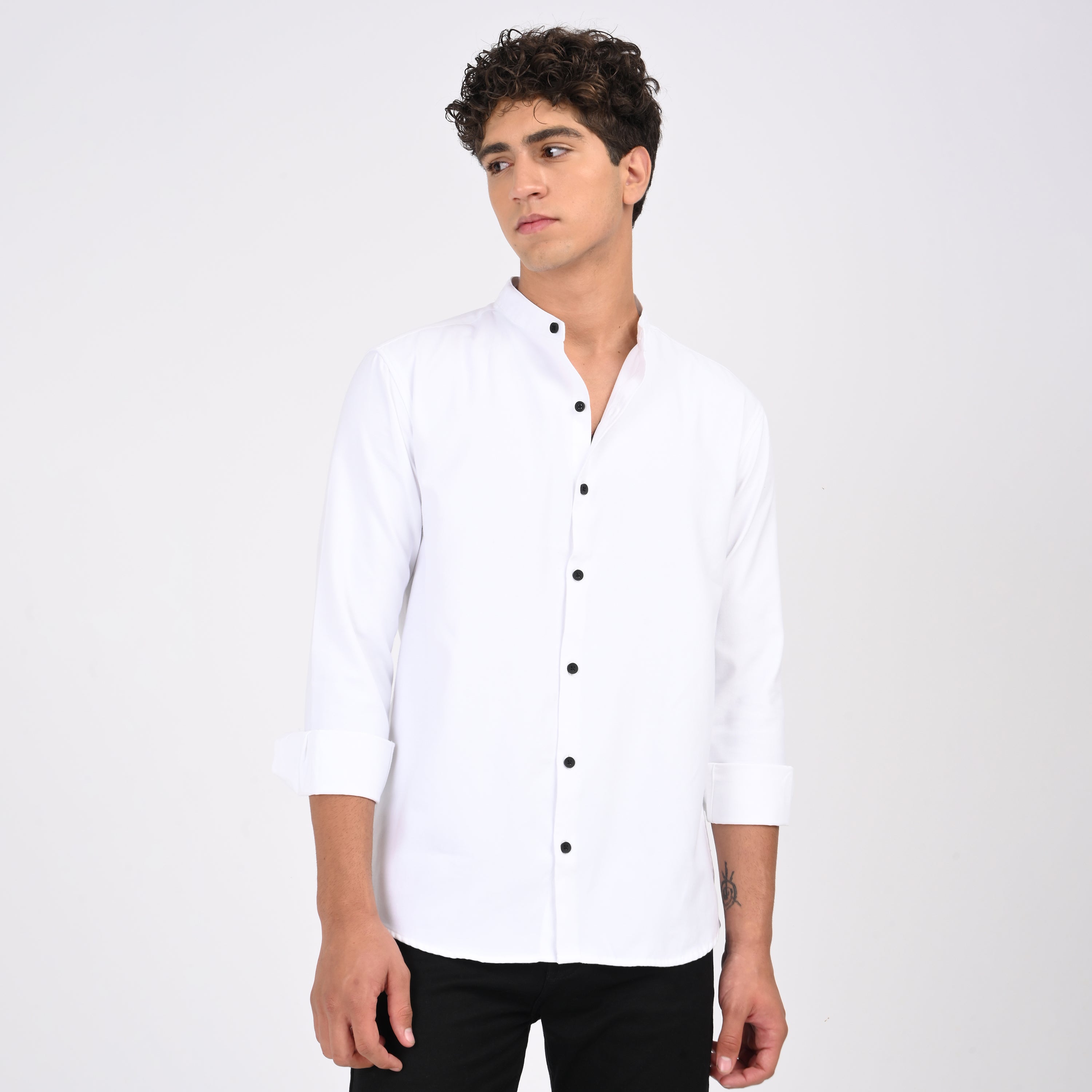 Mandarin Collar Plain Shirt - Snipes