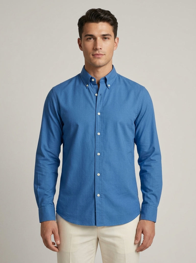 Men’s Solid Oxford Shirt – Full Sleeve Button-Down Collar